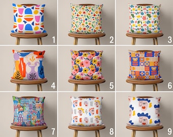 Colorful Abstract Accent Pillow Case, Vibrant Multi Colored Modern Pillow Cover, Lively Vivid Boho Cushion Cover, Contemporary Preppy Decors