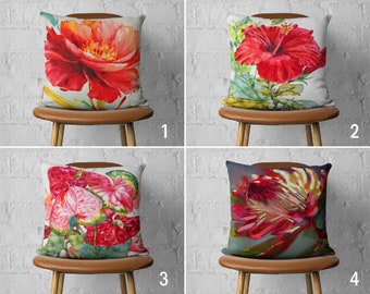 Kussensloop rode bloem, kussensloop bloemen schilderij, Lily Peony kussenhoes, decor bloemen huis, woonkamer decor, kussen elke grootte, 20 x 20