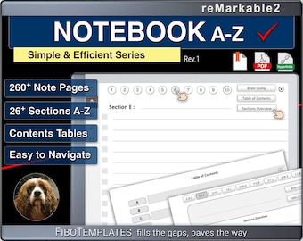 Notebook Template for reMarkable2,  Booklet, Note-taking, Personal Organizer, Digital Notebook