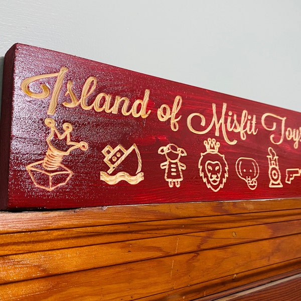 Island of Misfits from Rudolph the Red Nosed Reindeer Decoration for above door or shelf Wood engraved