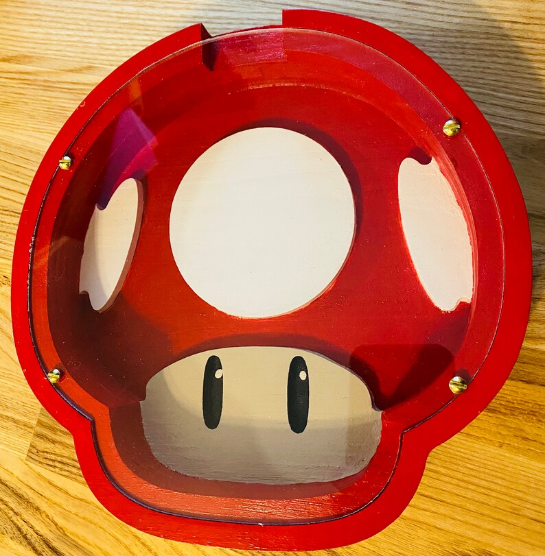Super Mushroom Bank, Mario Bros Piggy Bank, Wooden Coin or Bottle Cap