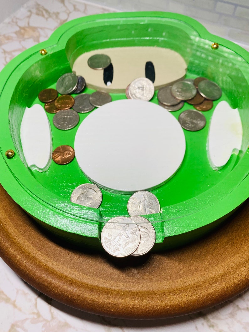 1up Mushroom Bank, Mario Bros Piggy Bank, Wooden Coin or Bottle Cap