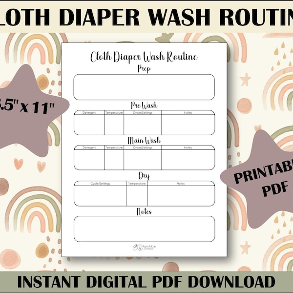 Cloth Diaper Wash Routine Printable PDF | Instant Download | Digital Download