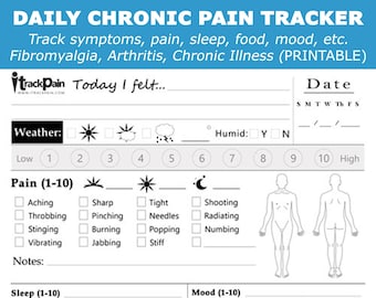 Chronic Pain and Illness Health Tracking - Track symptoms, food, medication, pain - Fibromyalgia, Rheumatoid Arthritis, Lupus (DOWNLOAD)