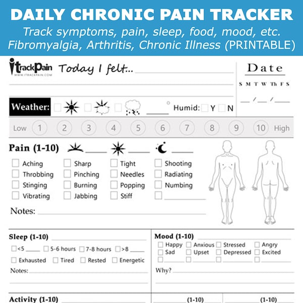 Chronic Pain and Illness Health Tracking - Track symptoms, food, medication, pain - Fibromyalgia, Rheumatoid Arthritis, Lupus (DOWNLOAD)