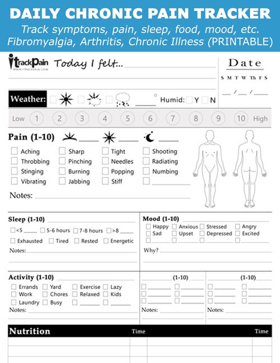 Pain Tracker Printable: Daily Chronic Pain, Food, Sleep, Mood (Download)