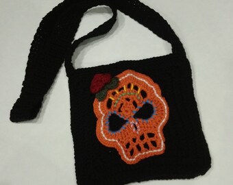 Handmade Crochet Skull Crossbody Bag - Sugar Skull - Dia de Muertos - Day of the Dead - Halloween
