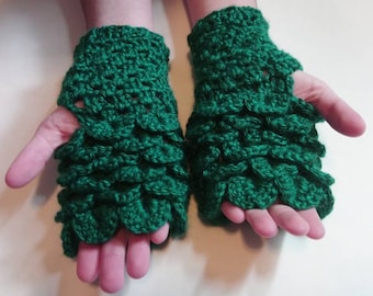 Handmade Crochet Dragon Scale Fingerless Gloves - Green Fingerless Gloves