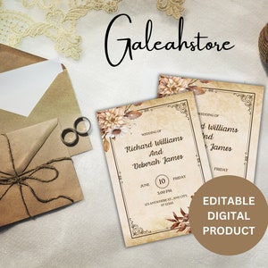 Vintage Wedding Invitation Printable Wedding Invitation Template Terracotta Wedding Invite Rust Wedding Invite Editable Invitation Floral