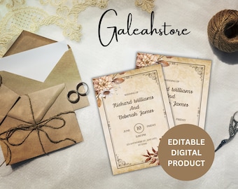 Vintage Floral Wedding Invitation Template: Terracotta Rust (Editable)