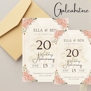 Pink Floral Wedding Anniversary Invitation Wedding Anniversary Invite Editable Anniversary Floral Anniversary Floral Invitation Elegant