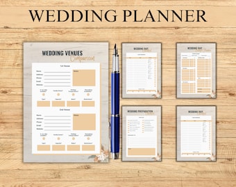 Wedding Planner Printable | Bridal Planning Binder, Checklist, Timeline, Budget Sheets, Engagement Organizer, Editable PDF