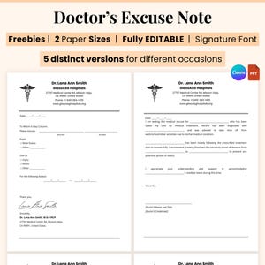 Nota médica editable con firma / Excusa médica, Plantilla de excusa médica para el trabajo / Carta de excusa médica para la escuela, Excusa médica