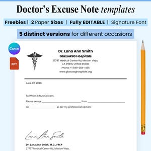 Justificación médica, plantilla de carta de justificación, ausencias escolares, nota médica de Canva, imprimible médico, carta de justificación de ausencia