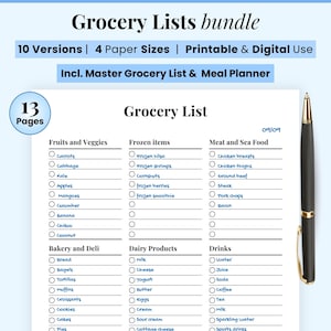 Grocery List Printable, Shopping List Digital, Weekly Grocery Template, Meal Plan, Food Shopping Planner Checklist, low carb, health fitness