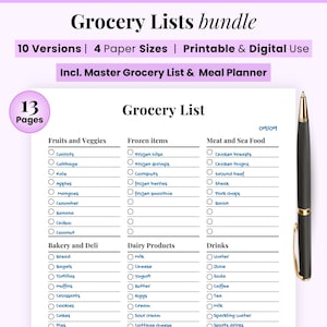 Grocery List meal planner, price checklist, Low carb food shopping, Master grocery maker, weekly healthy, meal prep template, 7 day menu pdf