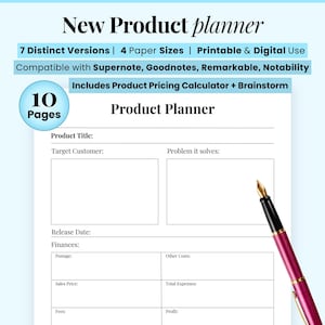 etsy product planning, new Product planner template digital printable, Launch development, pricing worksheet, business organizer, ideas map