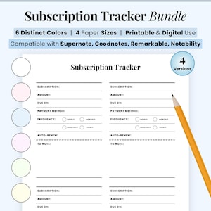 Subscription Tracker Printable, Membership Checklist, Expense Tracker, Budget Template, Membership Account Tracking, Subscriptions log list