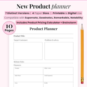 New product planner, Product planning template digital printable, Launch development, pricing worksheet, business organizer, product ideas