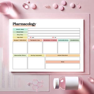 Tarjetas con plantillas de farmacología, cuadro con plantillas de farmacia, hojas de notas para enfermeras, guía de estudio de clasificación, paquete de enfermería para el examen FNP, Med Flash