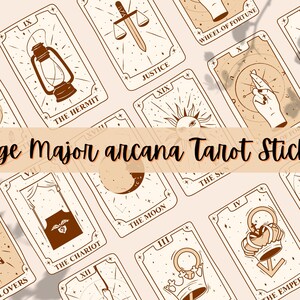 Adesivo de Carta de Tarô Grande para Imprimir | 22 Arcanos Maiores | Adesivo de Cartas de Tarô | Adesivo Místico Fofo | Diário de Tarô DIY para Imprimir | Adesivos de Planejador