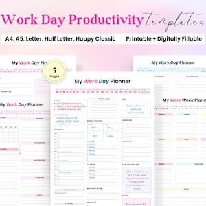 Work Day Planner, Business Office Planner, Productivity Day Planner for Work, Office Organizer, Digital Work Schedule, Work Time Schedule