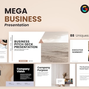 Canva Powerpoint Template, Presentation Pitch Deck, Professional Business Deck, Meeting Report Powerpoint, Executive Summary, Infographics