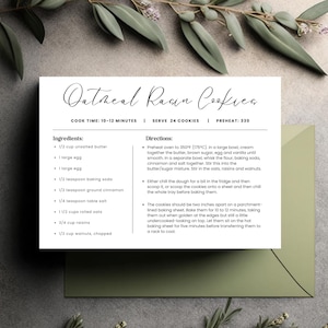 EDITABLE Recipe Card template, Recipe Template, Recipe Cards Printable, Simple, 4x6, Insert, Minimal, Holiday Recipe book, Digital Recipes
