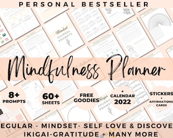 Mindfulness Printable Planner, The Mindfulness Journal, Self Care Routine, Daily Gratitude Journal, Wellness Mindset, Manifestation Workbook