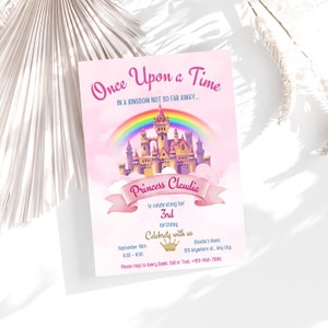 Pink princess birthday invite, Princess Birthday invitation, Magical Day Princess Castle Birthday Party, Editable Invitation Canva Template