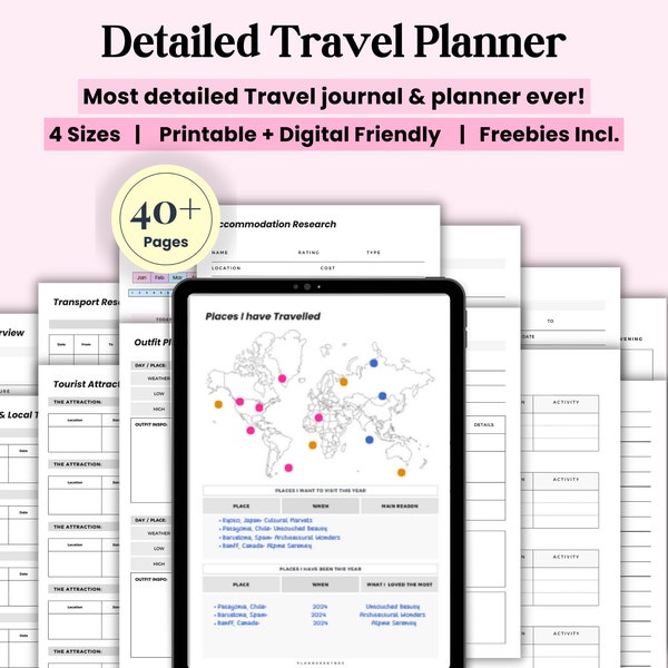 Ultimate Travel Planner Printable BUNDLE, trip planner, vacation, roadtrip diary, travel templates, holiday notebook, journal, packing list