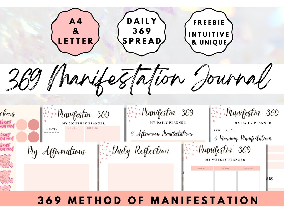 369 Manifestation Journal Inserts, Law of Attraction Planner, Workbook ...