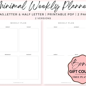 Weekly Planner Printable, Simple Cute Weekly Schedule, Week At a Glance, Weekly Organizer, Office Planner, Desk Planner, Weekly Planner Page