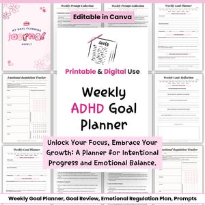 2025 Goal ADHD Planner, Goal Review Goal tracker, Goal setting, week Goals journal, Goal setting prompts, adhd brain dump Goal Printable pdf