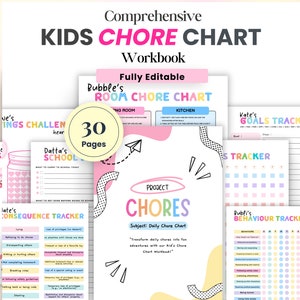 Editable Kids Chore Charts, Reward, Allowance, Screen time, School Routine, Behavior Chart, Consequences, Daily Checklist, Weekly Chores PDF