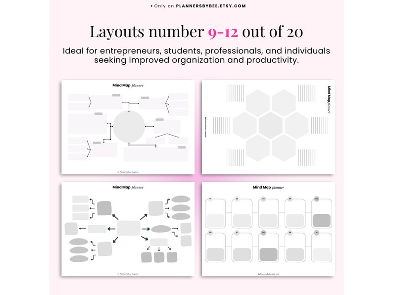 Unlock Your Creativity and Boost Productivity with Our Ultimate Mind Map Planner Bundle! Organize your ideas, and enhance your strategic thinking with this comprehensive set. Our mind map planner bundle is designed to elevate your productivity.