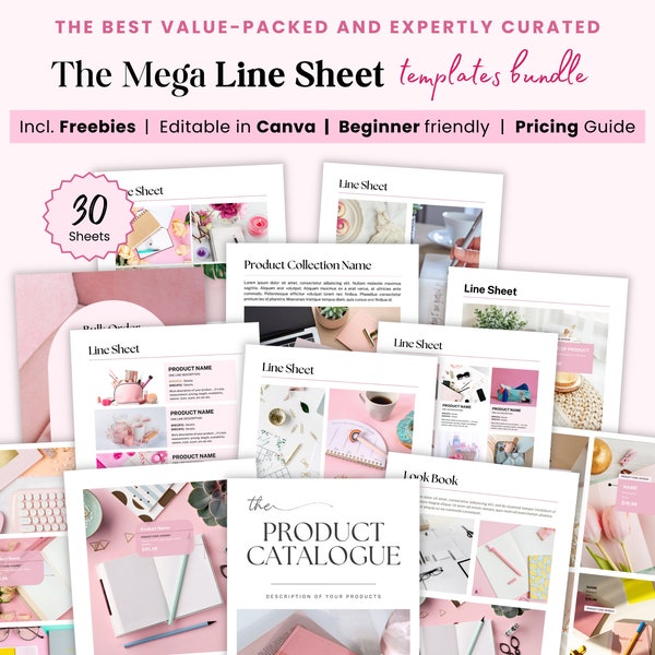 Line sheet Template Canva Wholesale Line Sheet Catalog Line Sheet layout Jewelry A4 Etsy Business Catalogue Service Pricing Product Lookbook