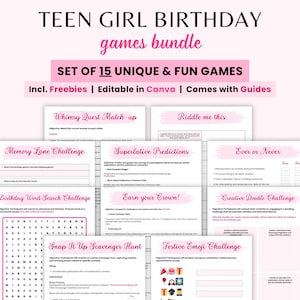 Teen Birthday Games Girl Birthday Party Games for Her Sweet 16 Birthday Party Games Teenager Birthday Activities Fun Kids Game Cards at Home