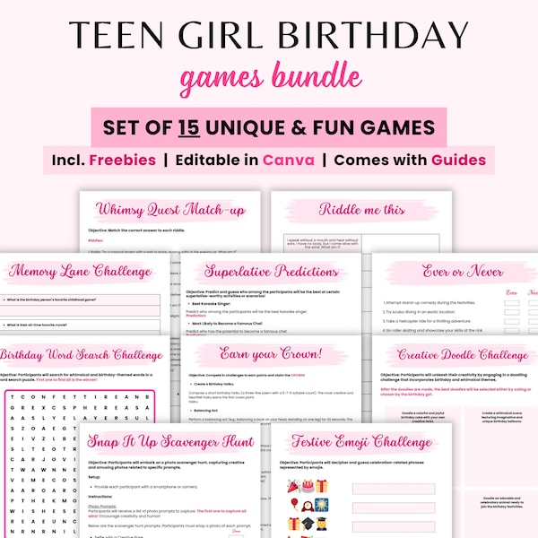 Teen Birthday Games Girl Birthday Party Games for Her Sweet 16 Birthday Party Games Teenager Birthday Activities Fun Kids Game Cards at Home