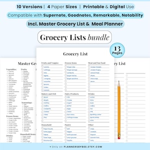 Simple Grocery List price checklist, Low carb meal shopping lists, Master grocery maker food plan, weekly healthy digital printable template