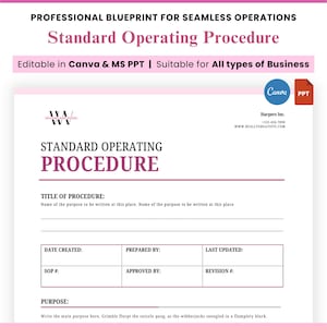 SOP Standard Operating Procedure Template, Project Details, Business Procedure Document, Work Instruction, Employee Operations Policy, HR