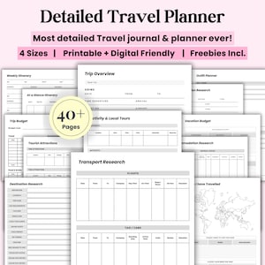 Travel Planner Printable, 40 Travel templates, trip planner, vacation planner, roadtrip travel diary, holiday notebook journal, packing list
