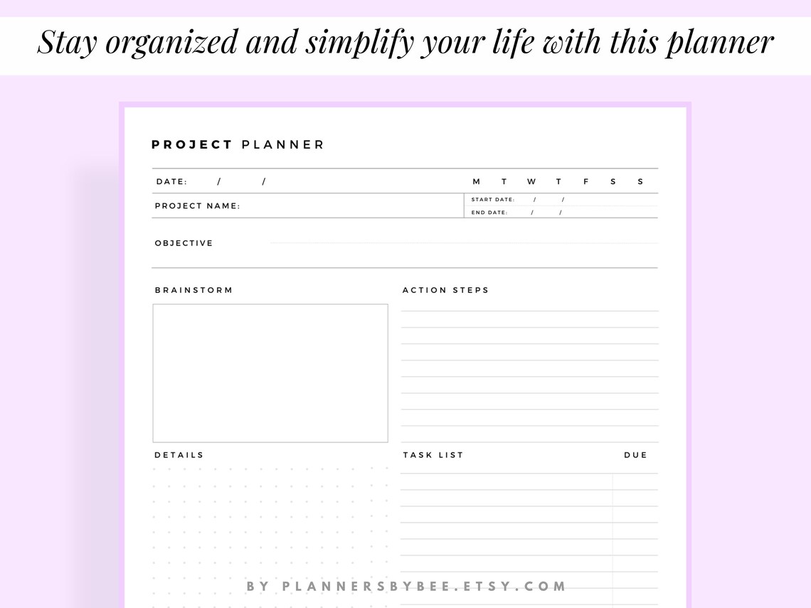 Project Planner Printable Productivity Planner Project | Etsy