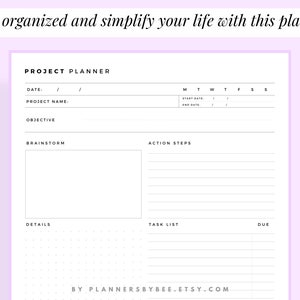 Project Planner Printable, Productivity, Task Tracker, College Student, A5, A4, US Letter Size ...