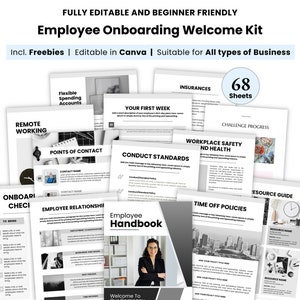 Employee Onboarding Plan Schedule, Employee handbook template canva, Small business New Hire Welcome Packet, HR Manual Guide, Company Policy