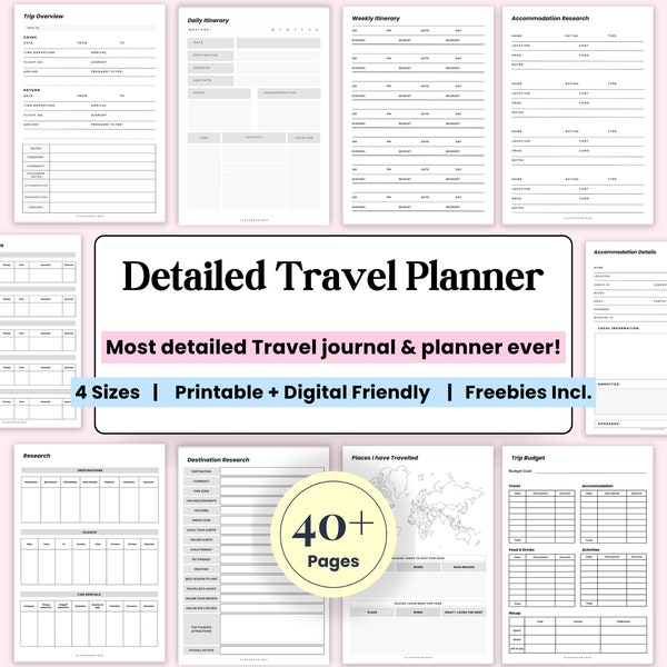 Travel journal, Packing List, Itinerary Planning, Holiday journal, Travel To Do List, Vacation, roadtrip diary, travel templates printable