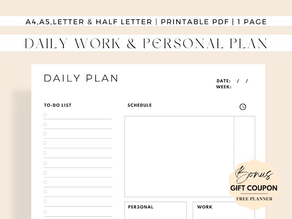 Minimal Productivity Daily Planner Inserts