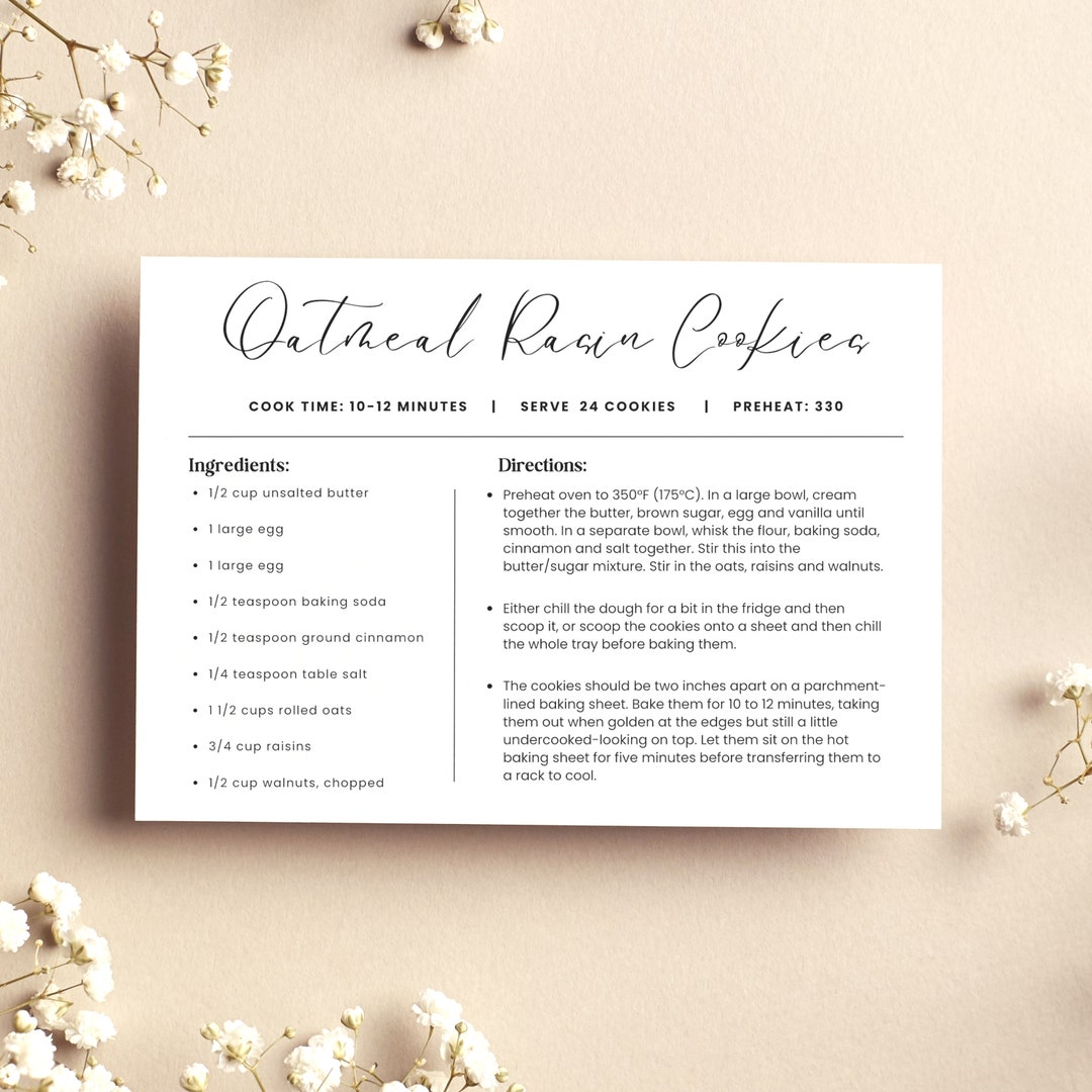 Digital Recipe Book Recipe Card Template DIY Recipe Card Etsy