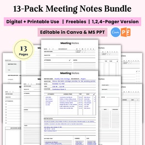 Meeting Agenda Template, Meeting Notes, Meeting Minutes, Meeting Agenda, Printable Business Project Record, Canva Meeting Discussion Notes