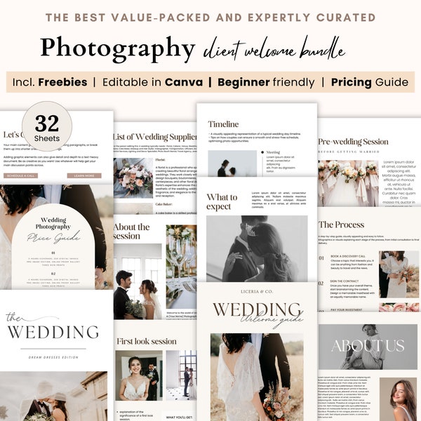 Photography Welcome Guide, Photographer Pricing Guide, Family Photography Style Guide, Photography Price Templates list Wedding Client Canva